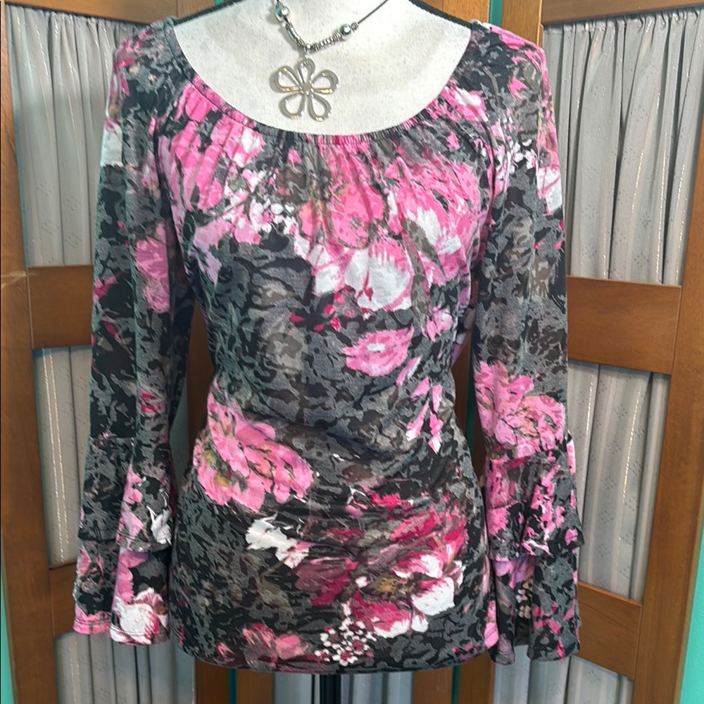 INC International Concepts Pink Floral Ruched Blouse